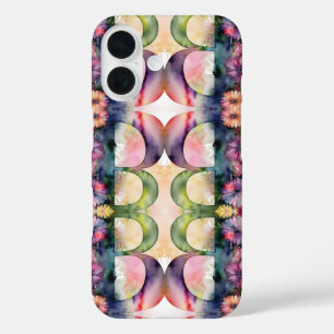 Psychedelic Letter B Pattern Floral Watercolor  iPhone 16 Case