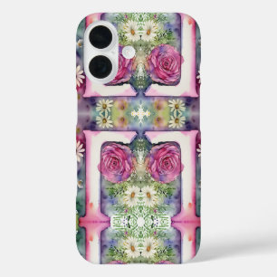 Psychedelic Letter L Pattern Floral Watercolor  iPhone 16 Case