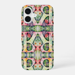 Psychedelic Letter R Pattern Floral Watercolor iPhone 16 Case