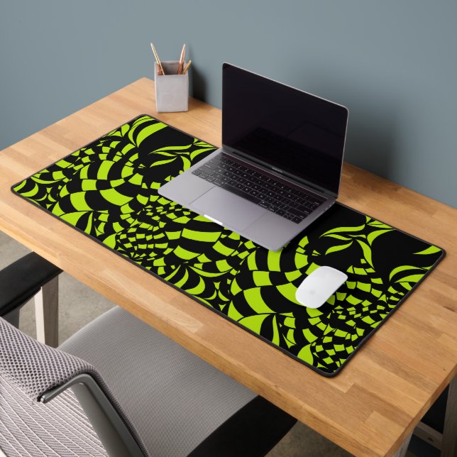 Psychedelic Lime Green and Black pattern Desk Mat (Office 2)