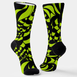 Psychedelic Lime Green and Black pattern Socks
