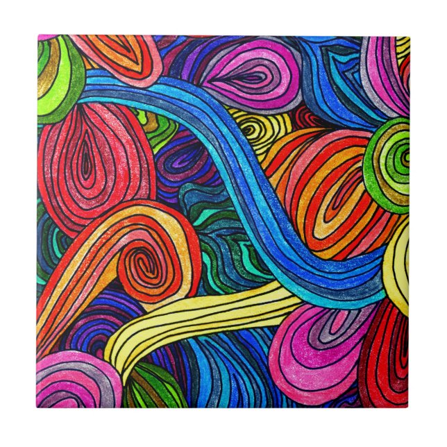 Psychedelic Lines Ceramic Tile (Front)