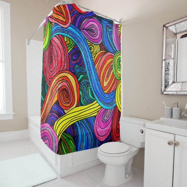 Psychedelic Lines Shower Curtain (In Situ)