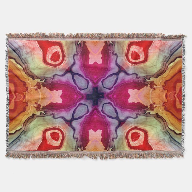 Psychedelic Liquid Pour Kaleidoscope Throw Blanket (Front)
