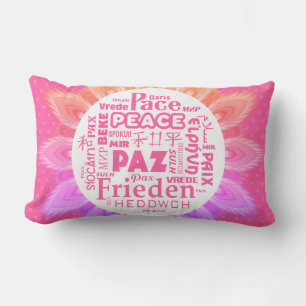 Psychedelic Lumbar pillow/peace in multi-languages Cushion