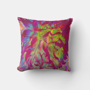 Psychedelic Magenta and Yellow Dahlia Flower Cushion