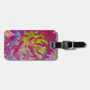 Psychedelic Magenta and Yellow Dahlia Flower Luggage Tag