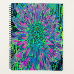 Psychedelic Magenta, Aqua and Lime Green Dahlia Planner