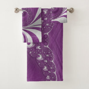 Psychedelic Magenta Spiral Fractal Art Bath Towel Set