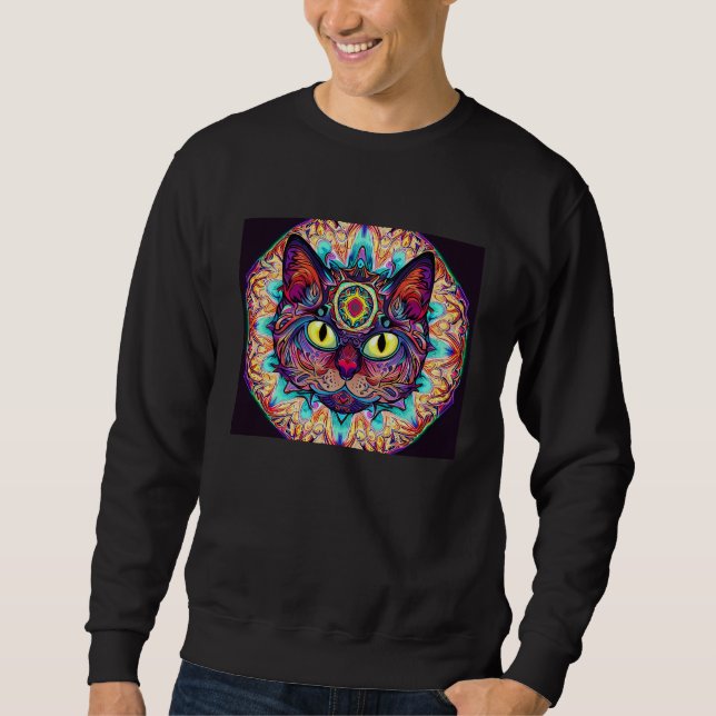 Psychedelic Mandala Cat Sweatshirt (Front)