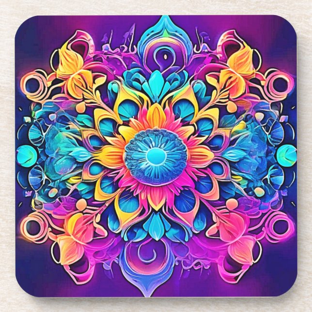 Psychedelic Mandala Design Coaster (Front)