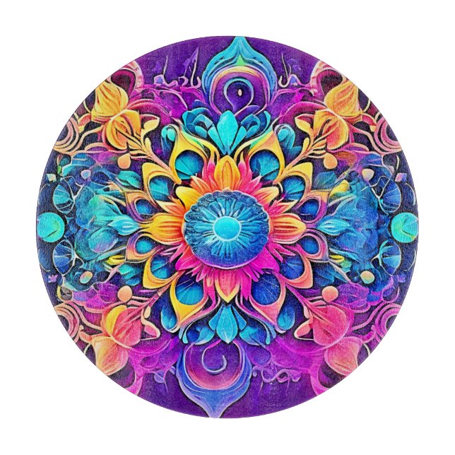 Psychedelic Mandala Design Cutting Board (Front)