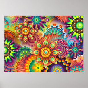 PSYCHEDELIC MANDALA FLORAL ABSTRACT BOHO ART POSTER