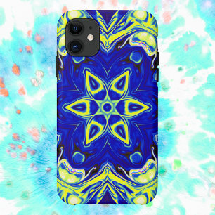 Psychedelic Mandala Flower Blue and Yellow iPhone 11 Case