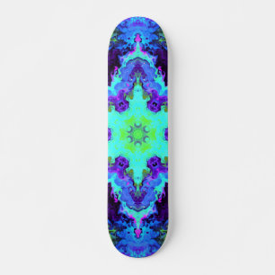 Psychedelic Mandala Flower Blue Green and Purple Skateboard
