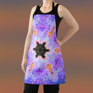 Psychedelic Mandala Flower Blue Pink and Yellow Apron