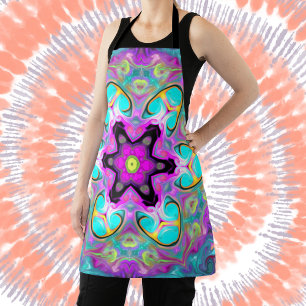 Psychedelic Mandala Flower Blue Pink and Yellow Apron