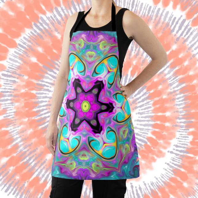 Psychedelic Mandala Flower Blue Pink and Yellow Apron (Creator Uploaded)