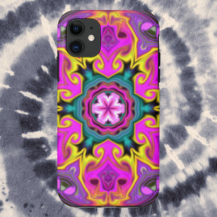 Psychedelic Mandala Flower Blue Pink and Yellow iPhone 11 Case