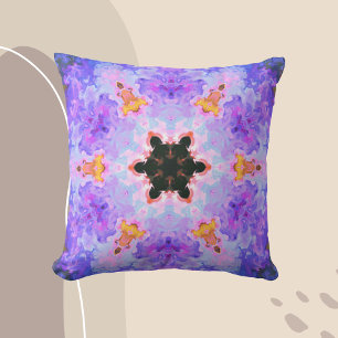 Psychedelic Mandala Flower Blue Pink and Yellow Cushion