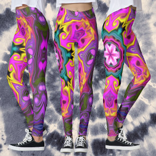 Psychedelic Mandala Flower Blue Pink and Yellow Leggings