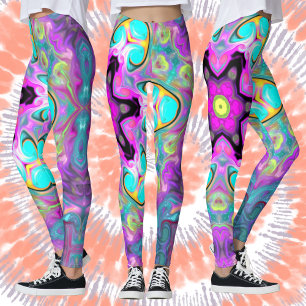 Psychedelic Mandala Flower Blue Pink and Yellow Leggings