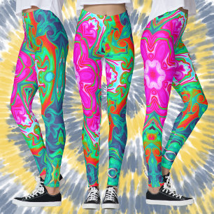 Psychedelic Mandala Flower Blue Pink Green and Red Leggings