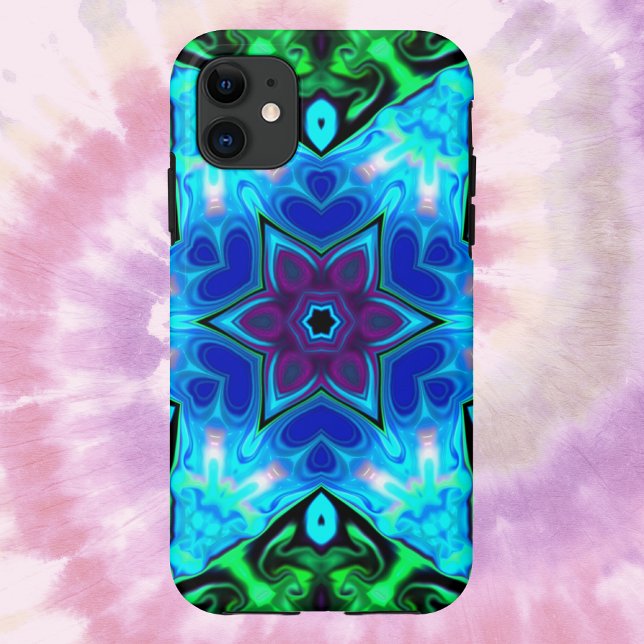 Psychedelic Mandala Flower Blue Purple and Green Case-Mate iPhone Case (Creator Uploaded)