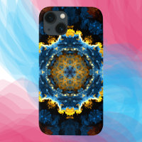 Psychedelic Mandala Flower Blue Yellow and Orange