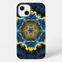 Psychedelic Mandala Flower Blue Yellow and Orange