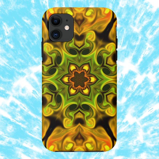 Psychedelic Mandala Flower Green and Yellow Case-Mate iPhone Case (Creator Uploaded)