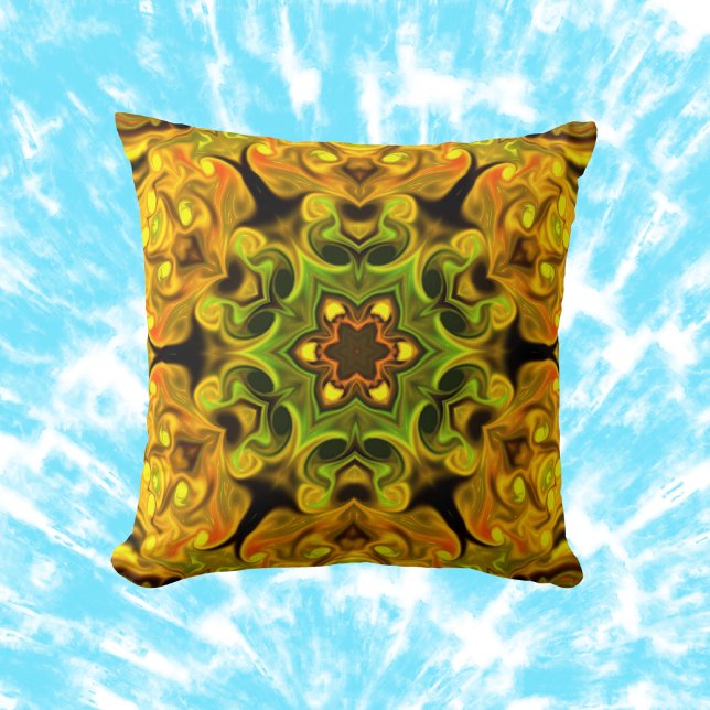 Psychedelic Mandala Flower Green and Yellow Cushion (Creator Uploaded)