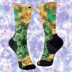 Psychedelic Mandala Flower Green and Yellow Socks