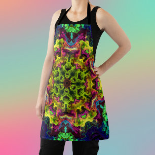 Psychedelic Mandala Flower Green Blue and Purple Apron