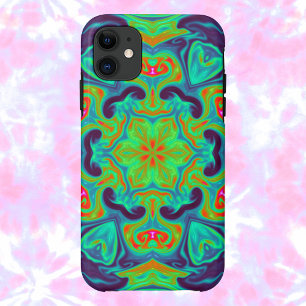 Psychedelic Mandala Flower Green Blue and Red iPhone 11 Case