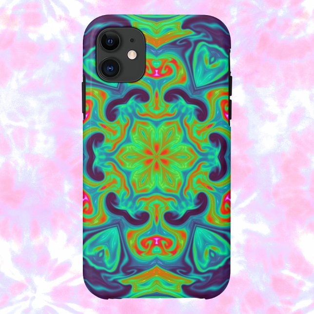 Psychedelic Mandala Flower Green Blue and Red Case-Mate iPhone Case (Creator Uploaded)