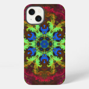 Psychedelic Mandala Flower Green Blue and Red iPhone 13 Case