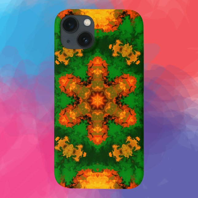 Psychedelic Mandala Flower Green Orange and Yellow Case-Mate iPhone Case (Creator Uploaded)