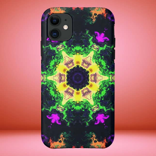 Psychedelic Mandala Flower Green Purple and Yellow Case-Mate iPhone Case (Creator Uploaded)