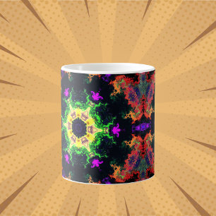 Psychedelic Mandala Flower Green Purple and Yellow Coffee Mug