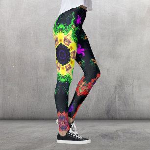 Psychedelic Mandala Flower Green Purple and Yellow Leggings