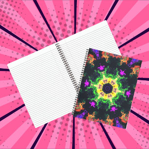 Psychedelic Mandala Flower Green Purple and Yellow Notebook