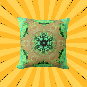Psychedelic Mandala Flower Orange and Green Cushion