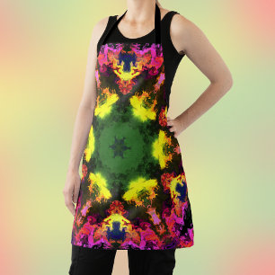 Psychedelic Mandala Flower Pink Yellow and Green Apron