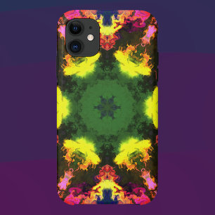 Psychedelic Mandala Flower Pink Yellow and Green iPhone 11 Case