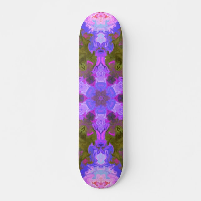 Psychedelic Mandala Flower Purple and Blue Skateboard (Front)