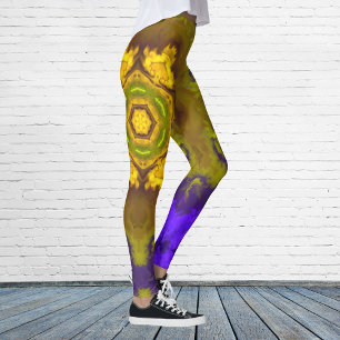 Psychedelic Mandala Flower Purple and Yellow Leggings