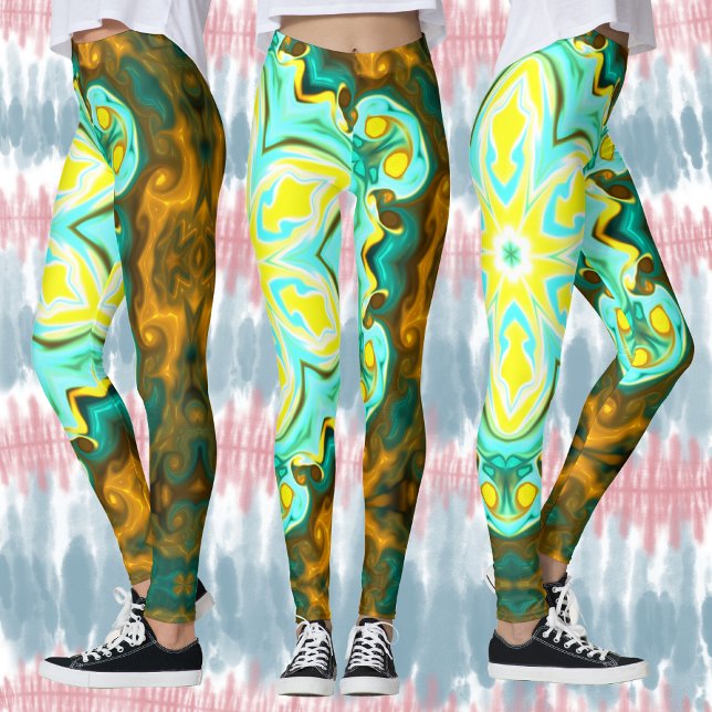 Psychedelic Mandala Flower Teal and Yellow Leggings (Creator Uploaded)