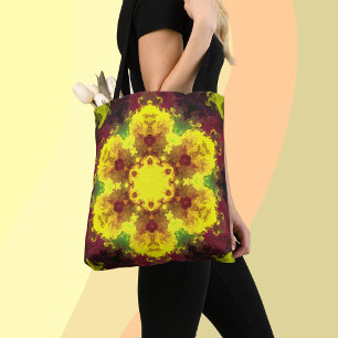 Psychedelic Mandala Flower Yellow and Green Tote Bag
