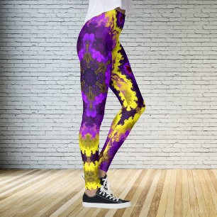 Psychedelic Mandala Flower Yellow and Purple Leggings